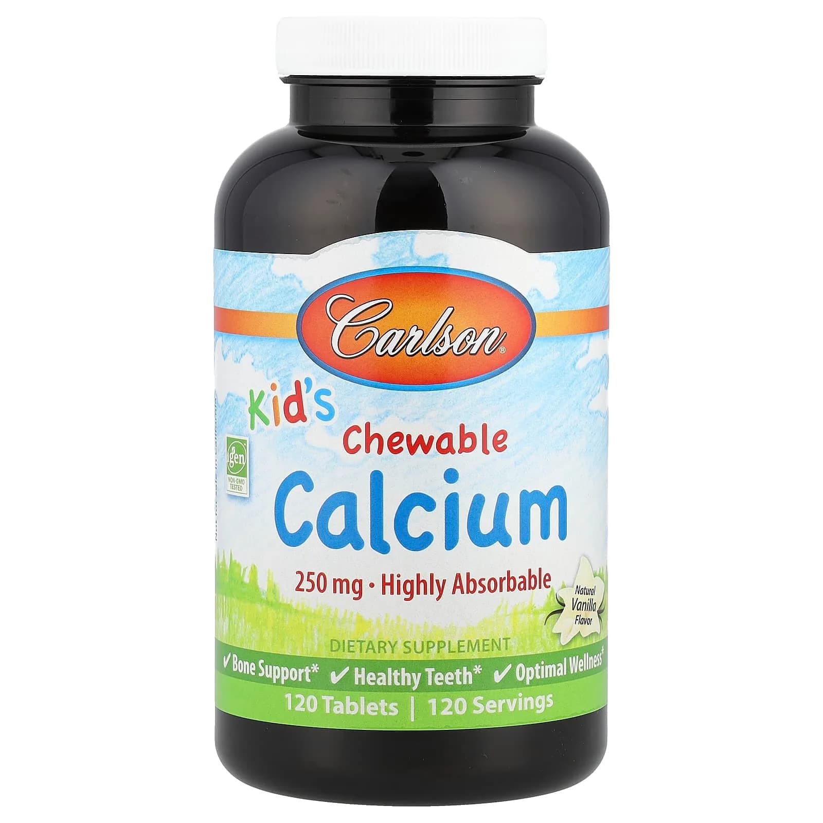 Kid's Chewable Calcium Natural Vanilla Bone Health, 250 mg, 120 Tablets by CARLSON