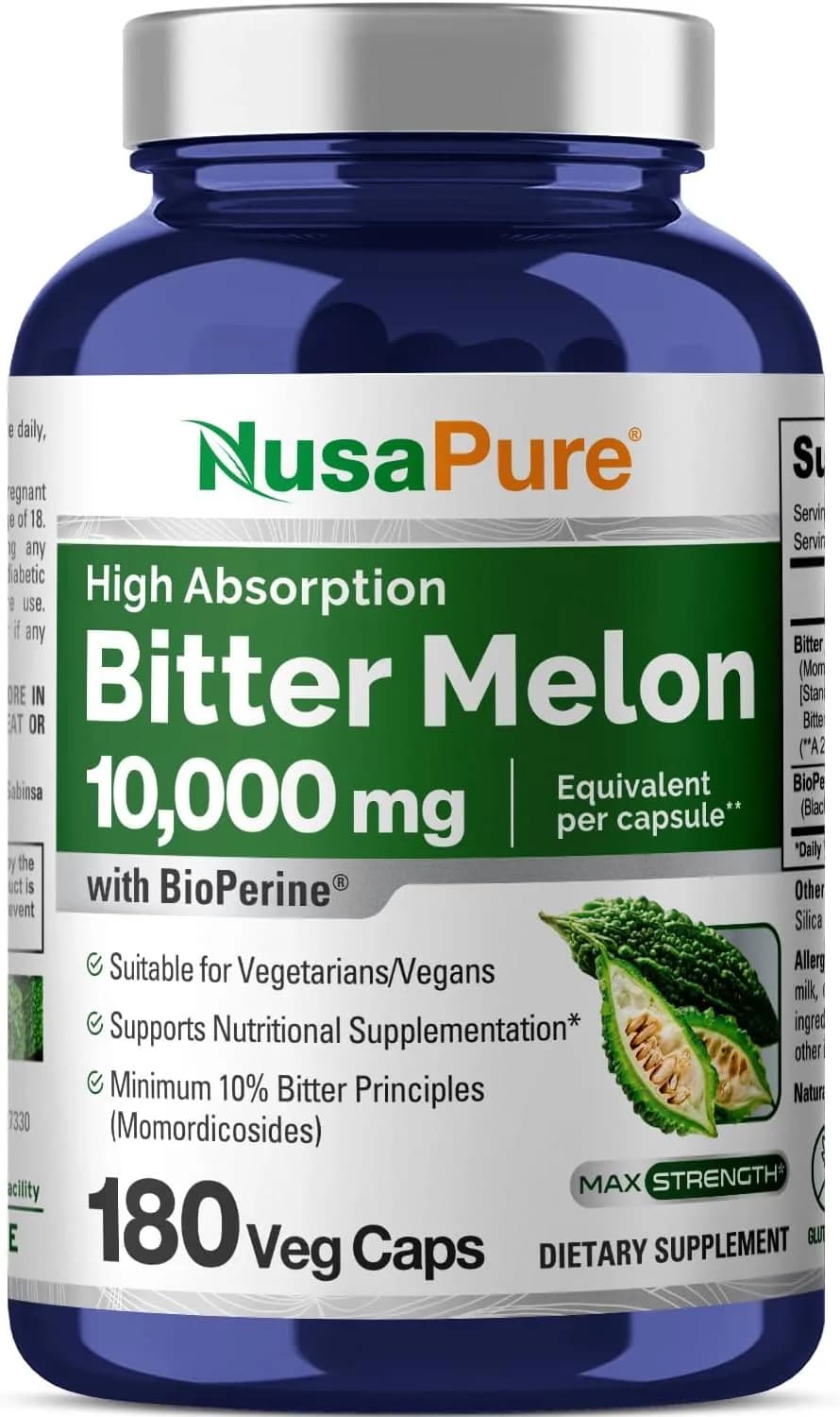 NusaPure Bitter Melon Extract 10,000 mg 180 Vegan Caps