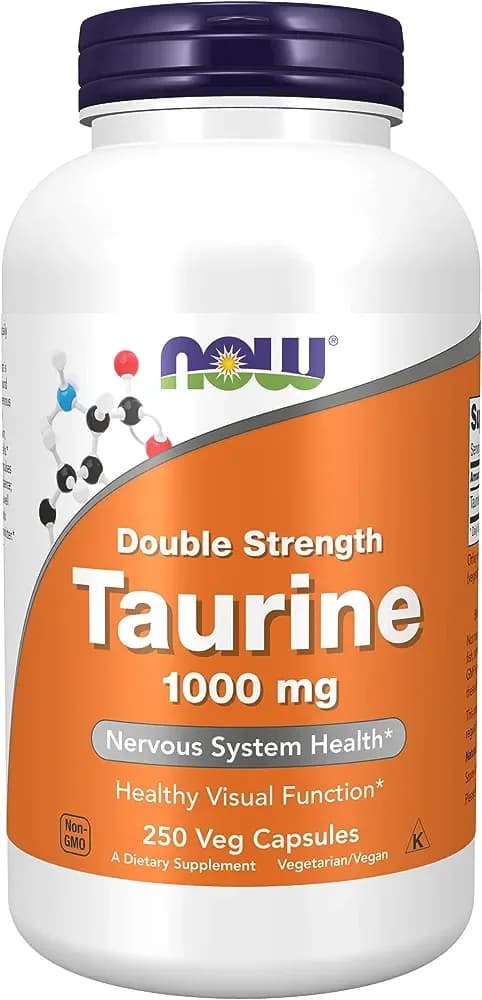 NOW Supplements, Taurine 1,000 mg, Double Strength, Nervous System Health*, 250 Veg Capsulesالتورين من ناو تركيز 1000مجم عبوه 250 كبسوله