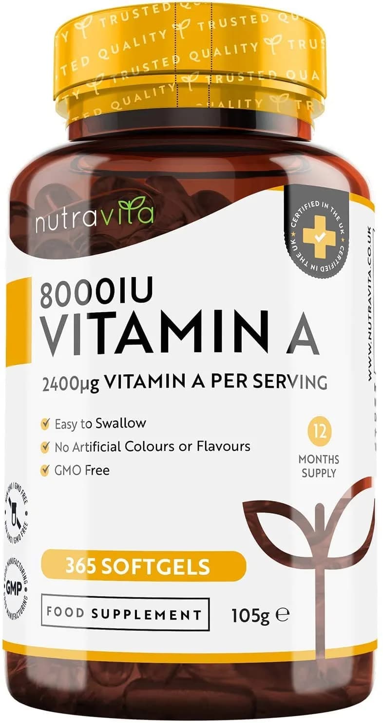 Nutravita Vitamin A 8000IU – Maintenance of The Immune System, Normal Vision and Skin – 2400 μg of Vitamin A per Softgel Capsule – 365 Softgel Capsules نيوترافيتا فيتامين ا 8000 وحده دوليه ، لصحة الجهاز المناعى والرؤية والجلد، 365 كبسولة