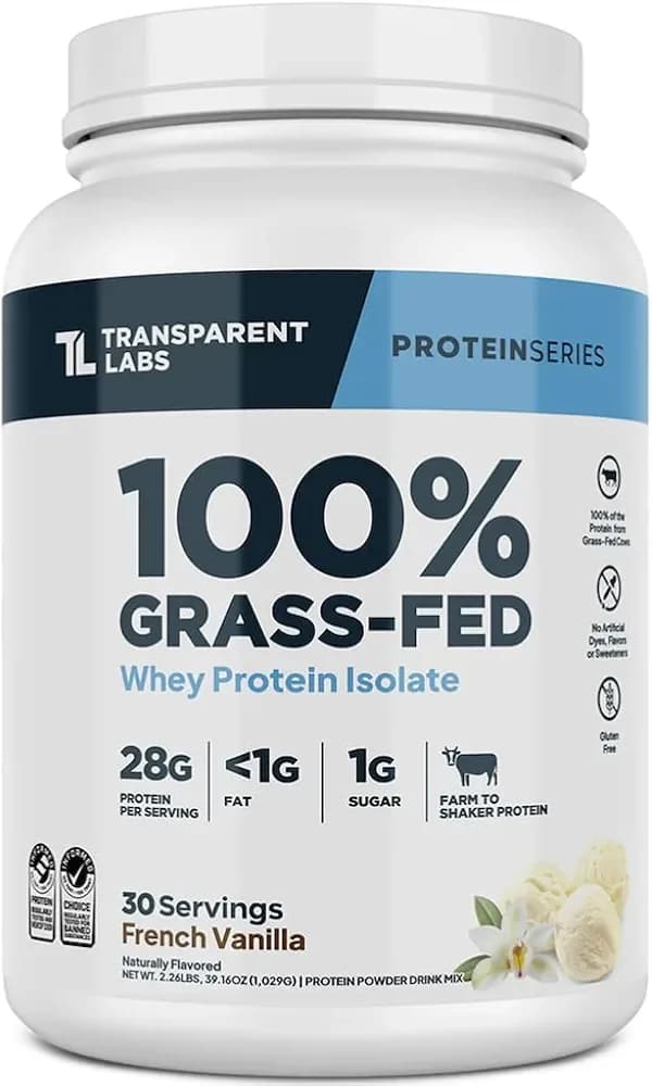 Grass-Fed Whey Protein Isolate French Vanilla 28g, 30 Servings by Transparent Labs
