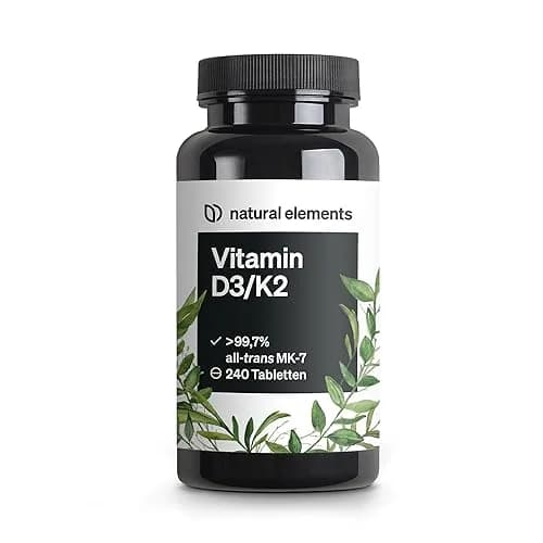 Premium Vitamin D3 K2 Supplement | Natural Elements | 240 Tablets