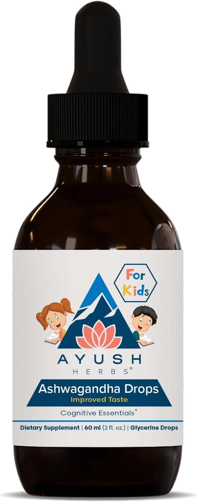 Ayush Herbs Ashwagandha Kids’ Drops, Ayurvedic Supplement to Support Calm and Cognitive Function for Kids, Alcohol-Free Herbal Drops, 2 Fluid Ounces