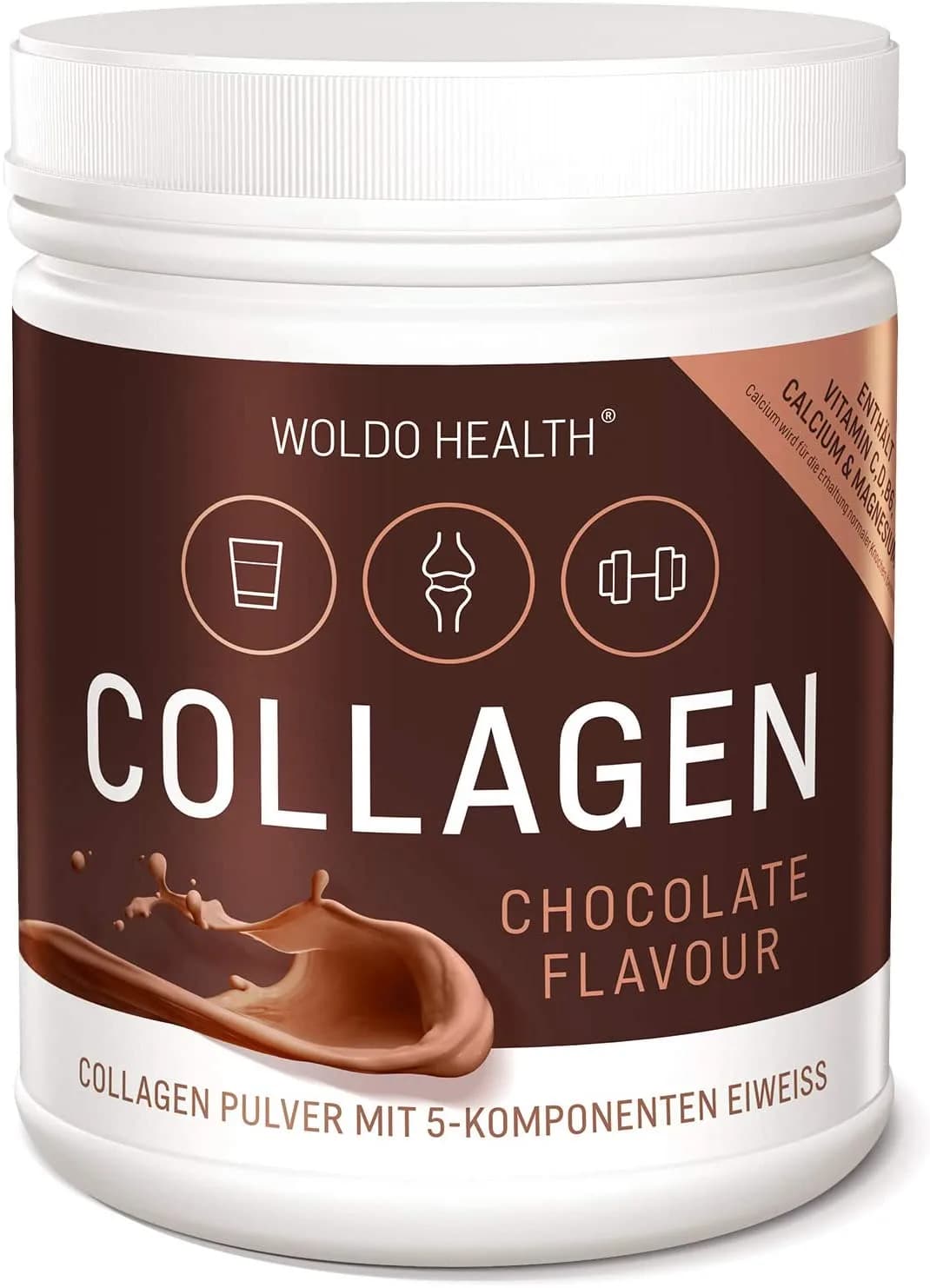 WOLDO HEALTH Collagen Powder Supplement Chocolate Taste – 500g Sugar-Free Bovine Collagen with 5-Component Protein مسحوق الكولاجين البقرى بطعم الشوكولاتة 500 جرام