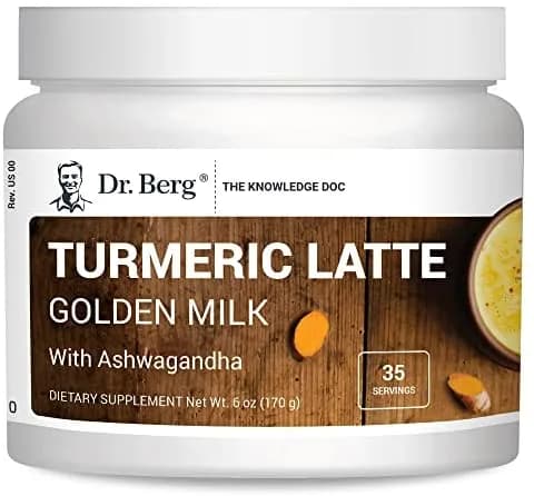 Dr. Berg's Turmeric Latte (35 Servings) - Golden Milk with Ashwagandha Brain, Energy, Focus, and Stress Support - Golden Milk Powder Super Blend of Organic Spices and Herbs - Keto Friendly 6 oz.