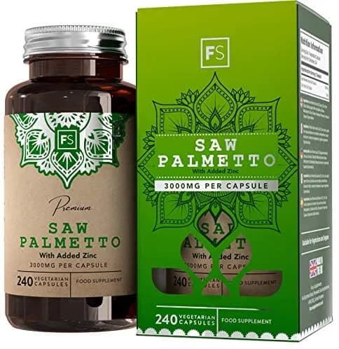 FS Saw Palmetto Capsules High Strength 3000mg with Added Zinc 15mg | Saw Palmetto Extract (20:1) | 240 Vegan Capsules - 8 Month Supply | Gluten Freeمستخلص بالميتو المنشار 3000 مجم للكبسولة بنسبة إستخلاص 1 : 20 مع الزنك ، 240 كبسولة نباتية تكفى 8 أشهر
