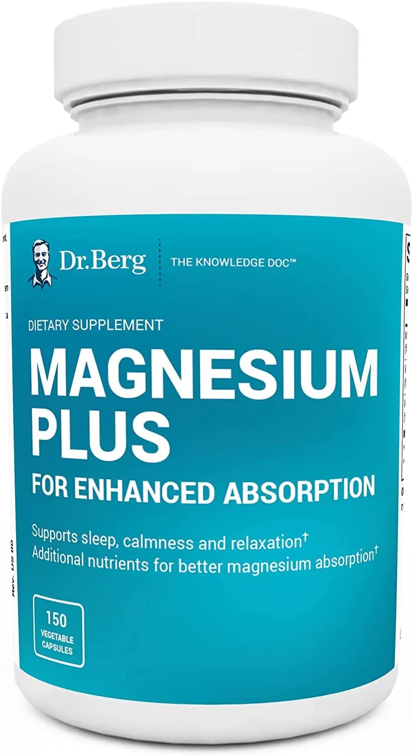 Dr. Berg's Magnesium Plus Magnesium Glycinate Supplement for Stress, Calm, Relaxation & Sleep Support - Muscle, Cardiovascular Bone Health & Cramp Defense w/ Vitamin D & B6 -150 Vegetarian Capsules