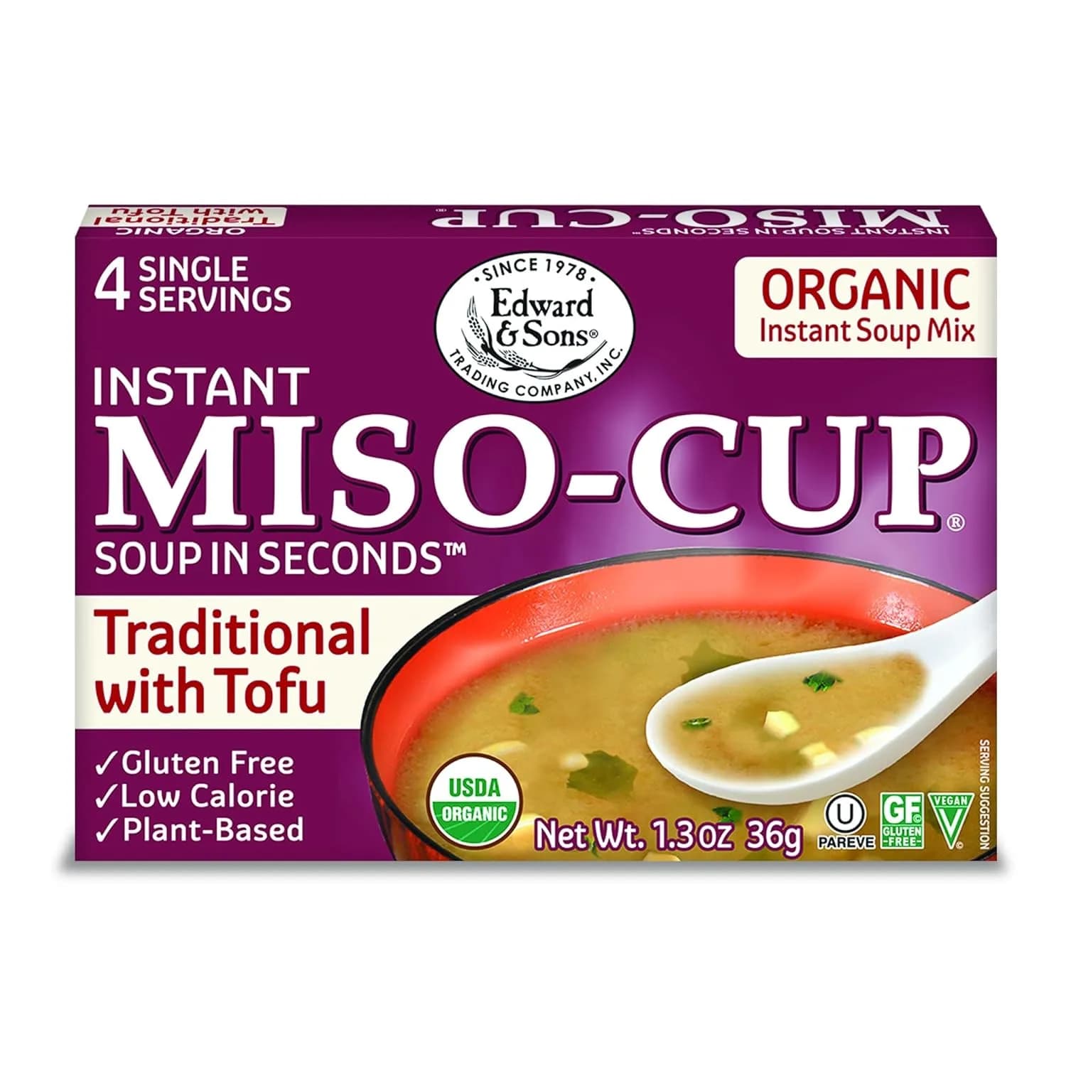 Edward & Sons Traditional Instant Miso-Cup with Tofu - Instant Miso Soup Packets, Miso Soup with Tofu, Instant Soup Packets, 36gm