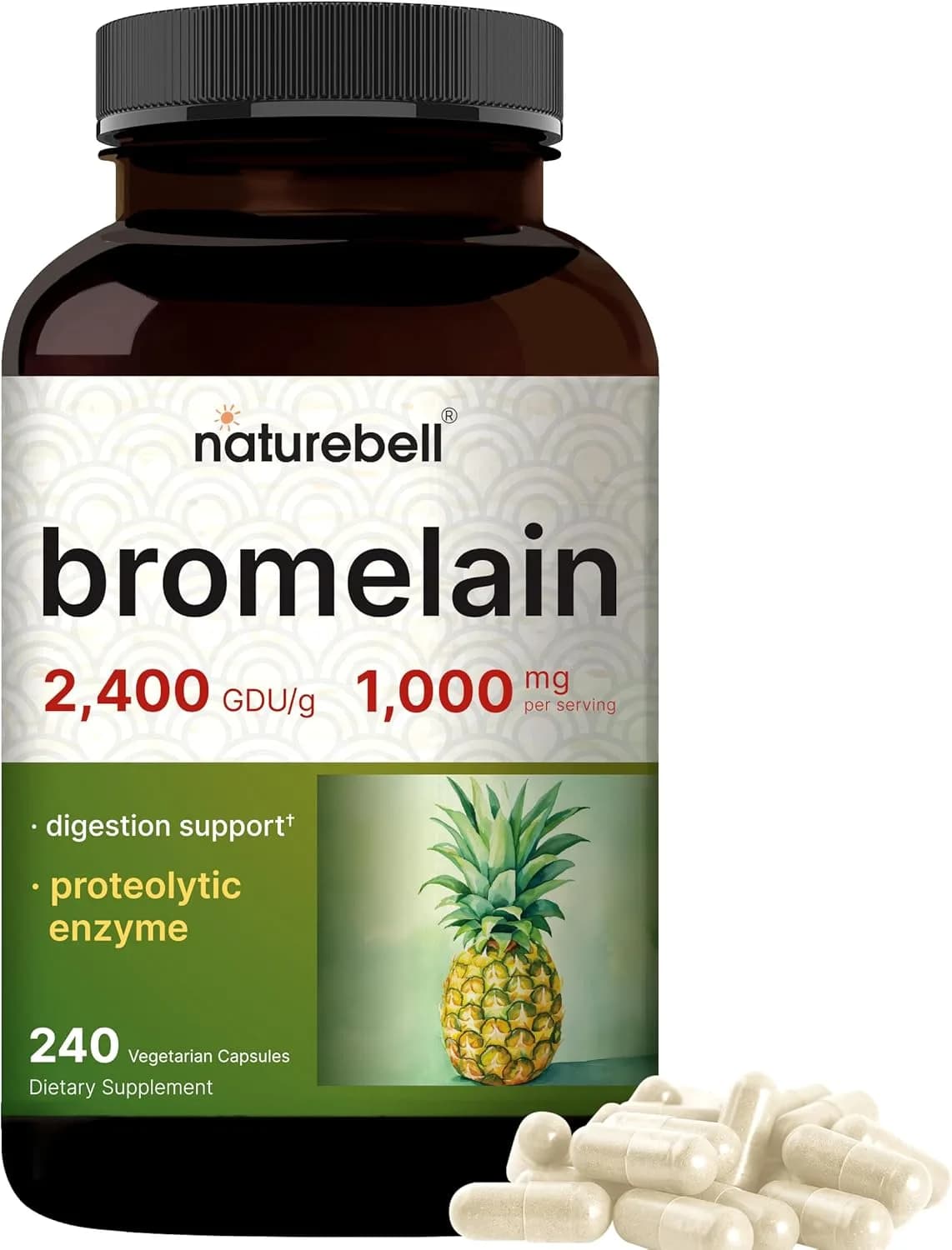 NatureBell Bromelain, 1,000mg Per Serving, 240 Veggie Capsules