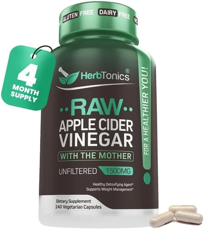 Herbtonics Herbtonics Raw Apple Cider Vinegar (ACV) Capsules, 1500 mg, 240 Count
