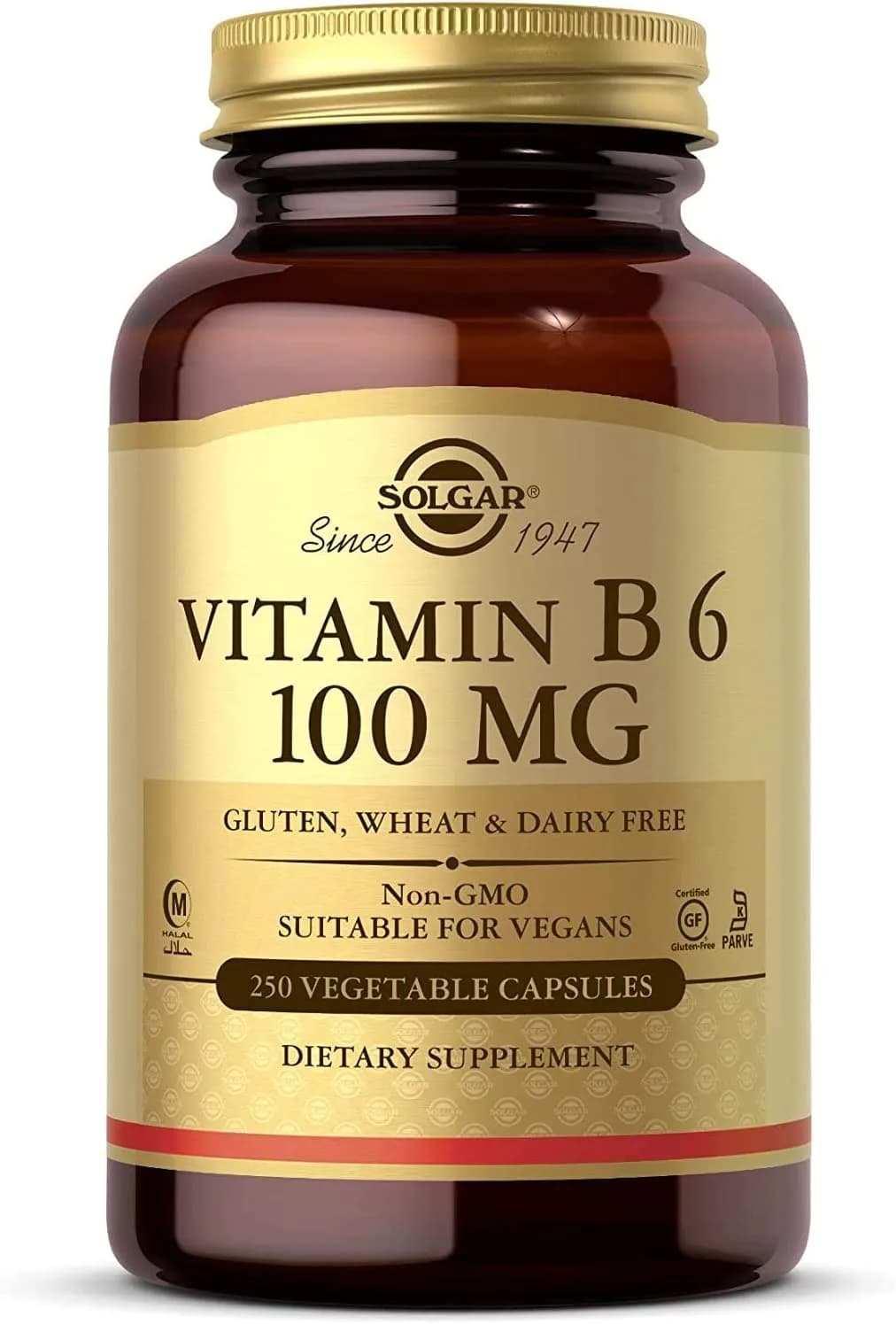 Vitamin B6 Supports Energy Metabolism Heart Health, 100 mg, 250 Capsules by Solgar
