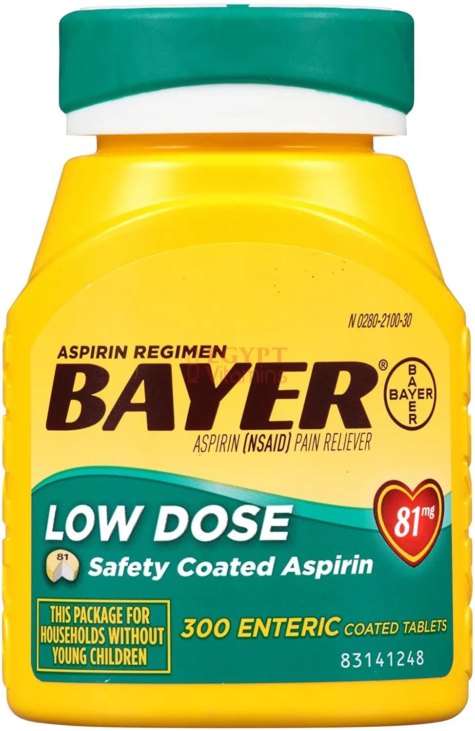Bayer Aspirin Regimen Bayer 81mg Enteric Coated Tablets | Pain Reliever - 300 Count اسبرين باير ، للسيطرة على الكولسترول والتحكم فى ضغط الدم ولصحة القلب ، 300 حباية