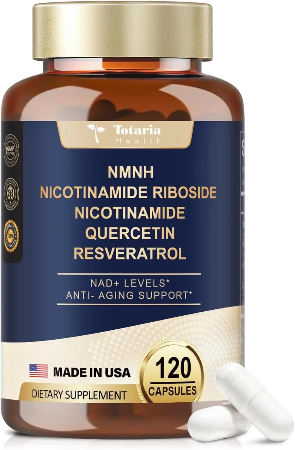 NMNH (Dihydronicotinamide Mononucleotide) – Premium NMN Alternative Supplement with Flash-Free Niacinamide (Vitamin B3), Quercetin & Trans-Resveratrol – 120 Capsules