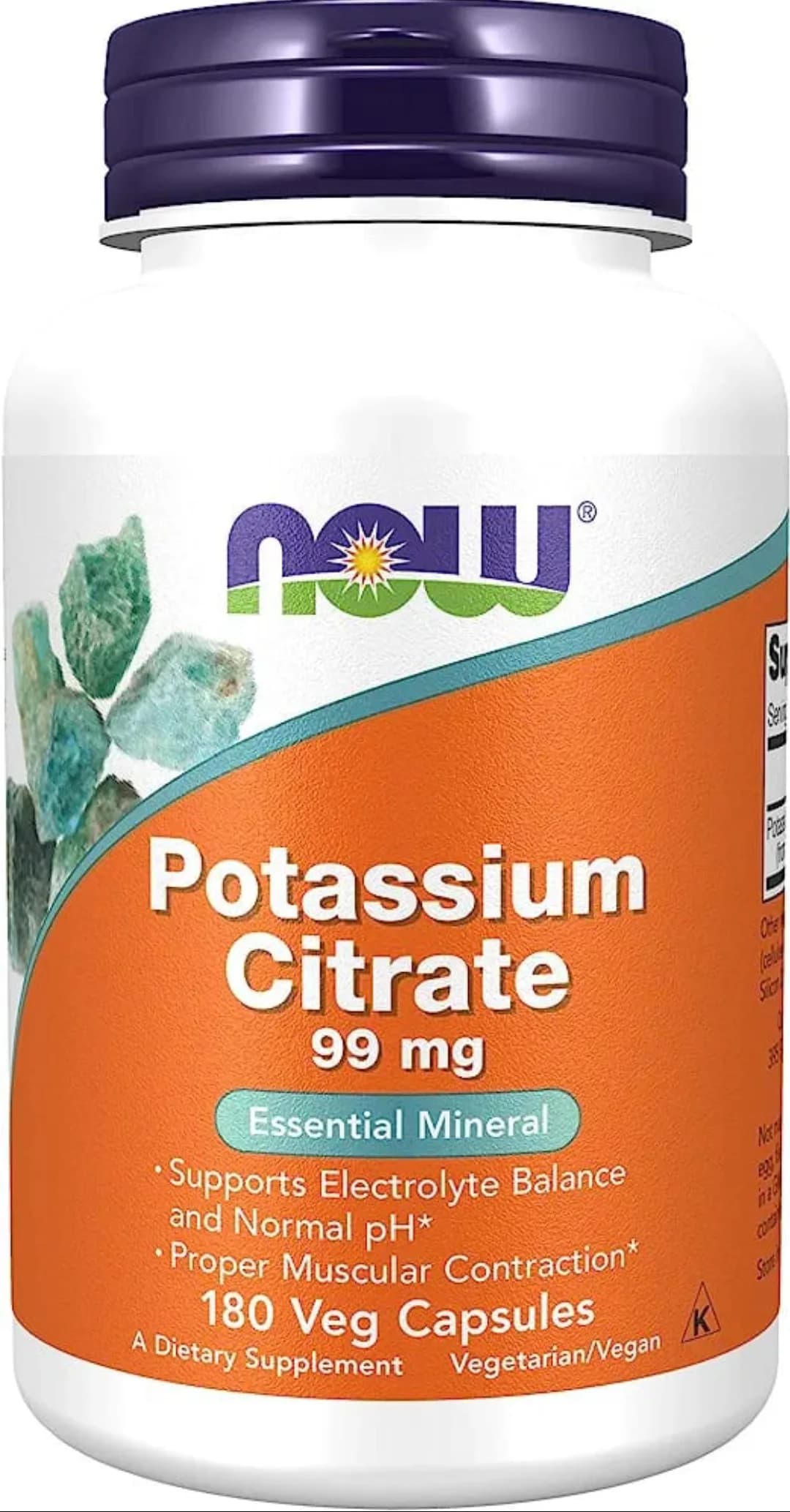 NOW Supplements, Potassium Citrate 99 mg, Supports Electrolyte Balance and Normal pH*, Essential Mineral, 180 Veg Capsules سترات البوتاسيوم 99 مجم من ناو، تدعم توازن الإلكتروليت ودرجة الحموضة الطبيعية، معادن أساسية، 180 كبسولة نباتية