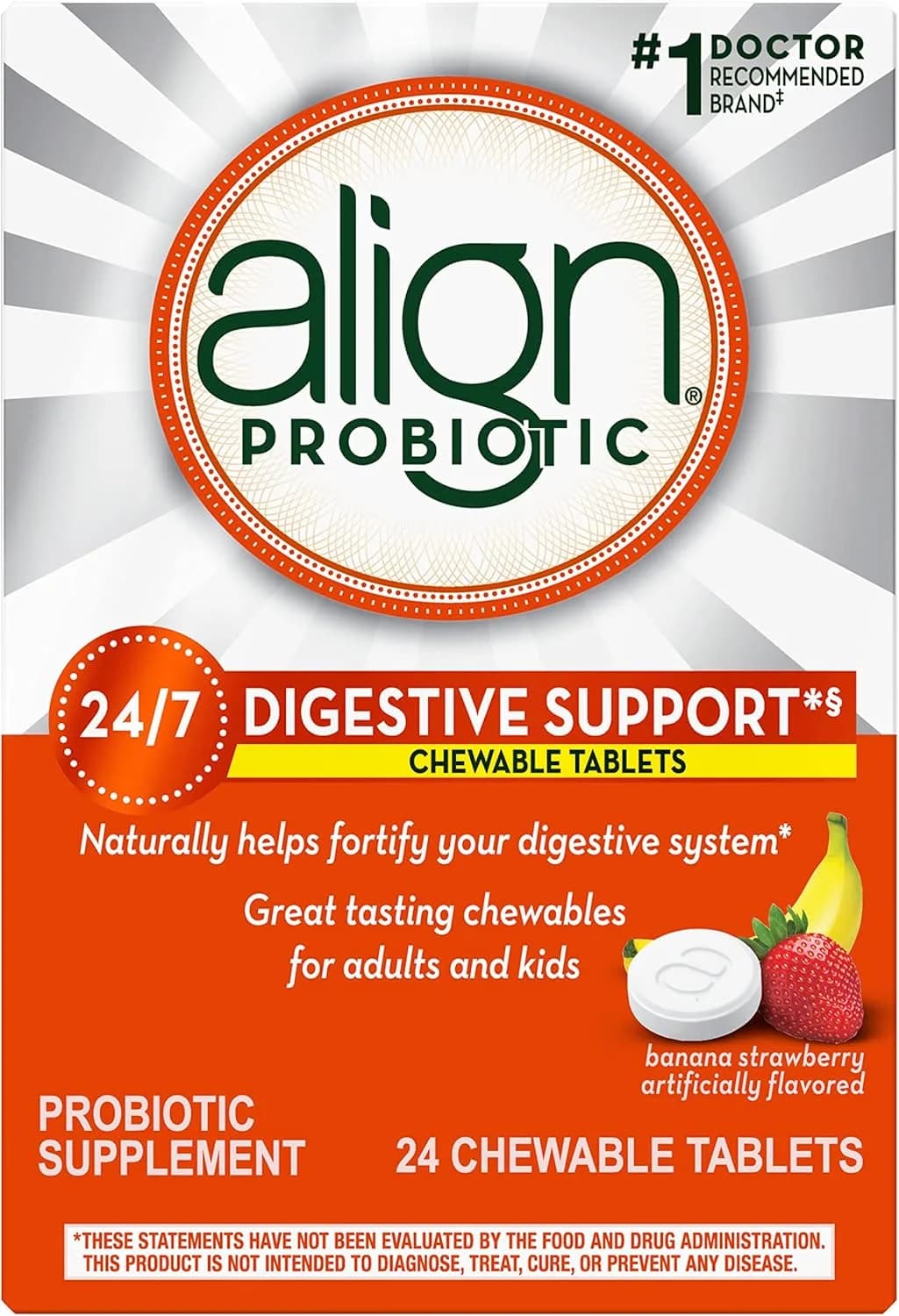 Align Probiotic, Chewable Probiotic Tablets for Women and Men, Fortify Your Digestive System 24/7 with Healthy Bacteria,24 Tablets