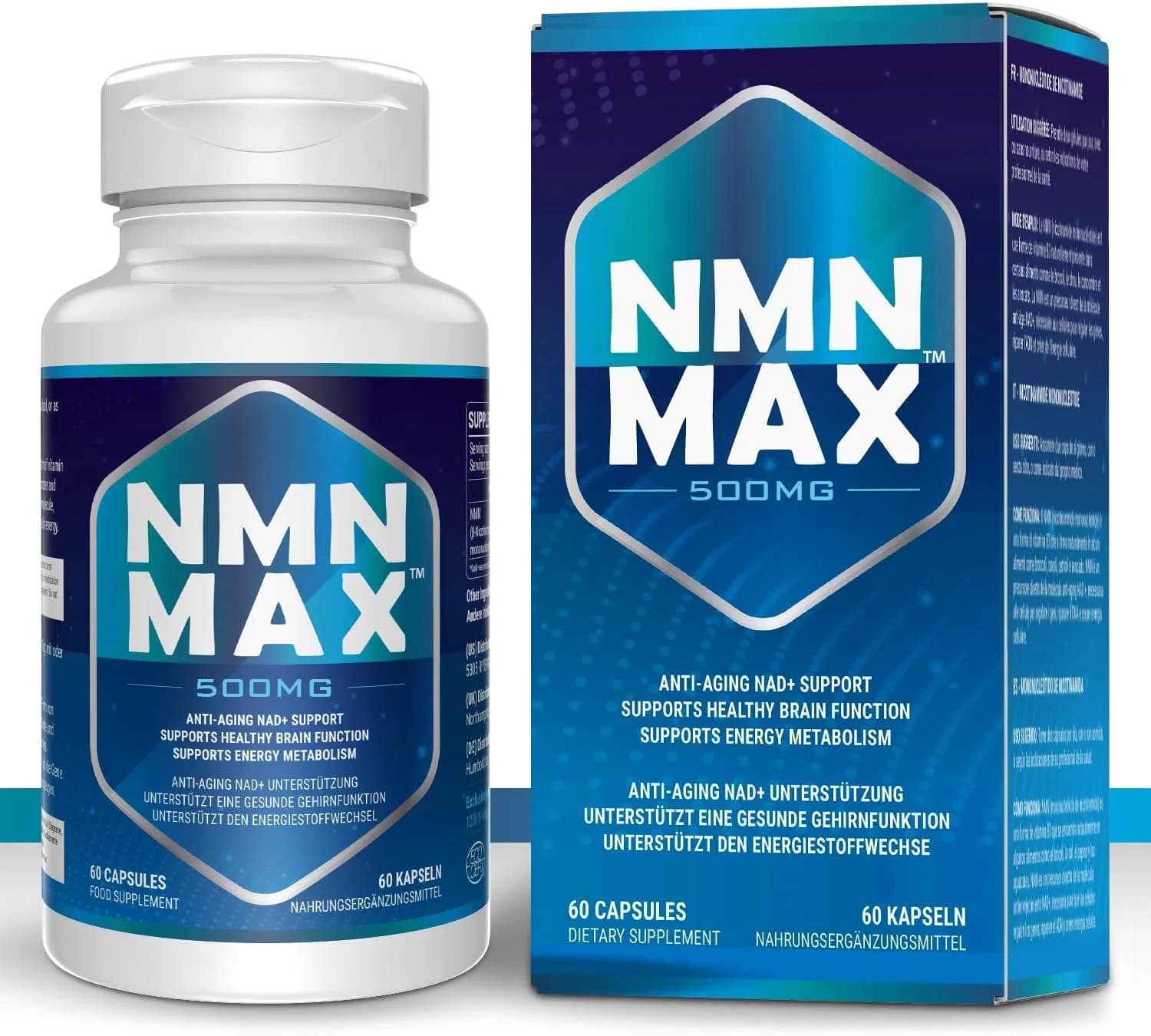 NMN 500mg Capsules, Nicotinamide Mononucleotide Anti Aging Supplements to Support Longevity and Cellular Energy for Men & Women（60 Count, Pack of 1）NMNتركيزه 500مجم للكبسولة مضاد للشيخوخة ولدعم الطول العمر والطاقة الخلويه 60 كبسولة