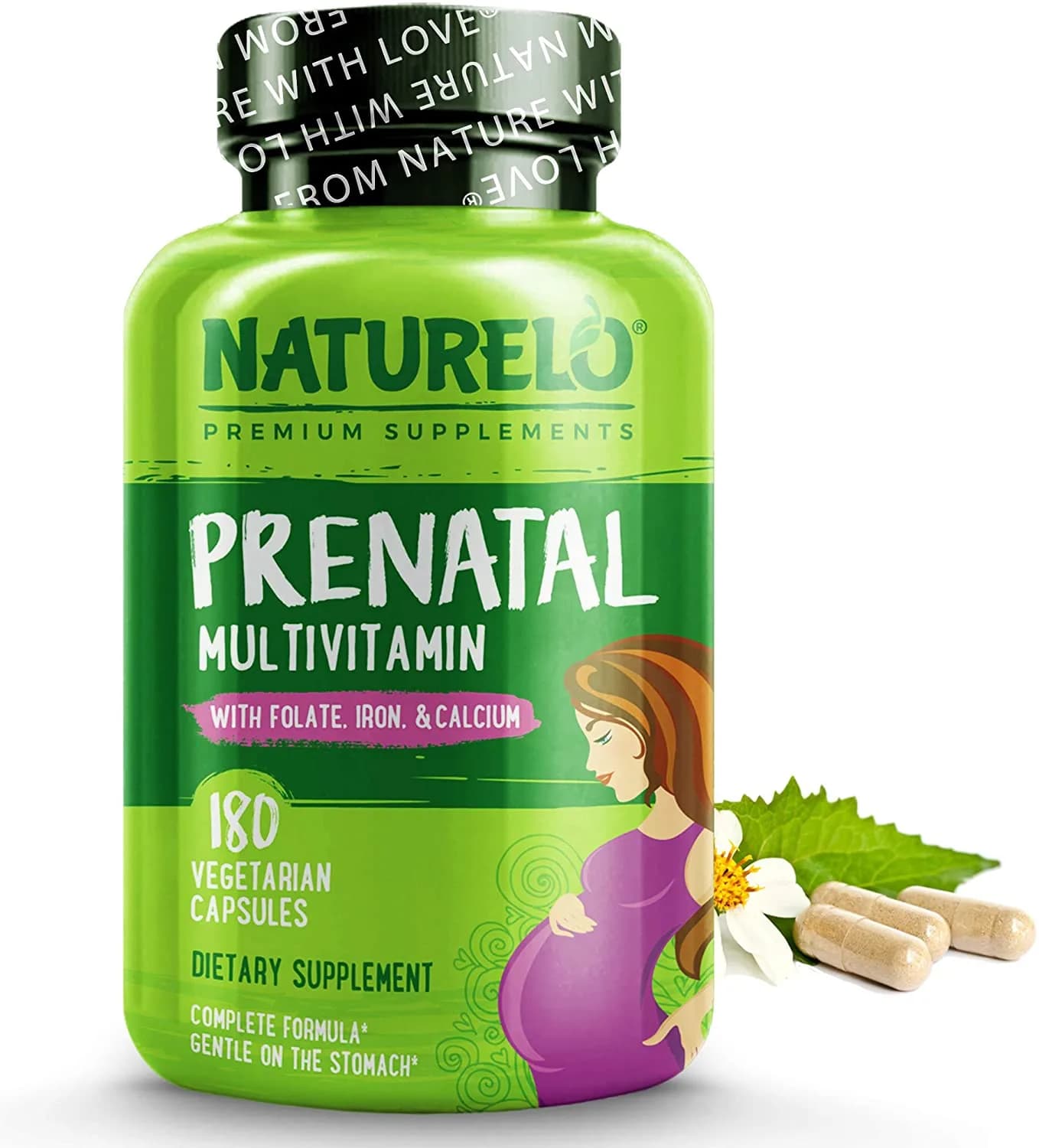 NATURELO Prenatal Multivitamin with DHA, Natural Iron, Folate, Plant Calcium -180 Capsules