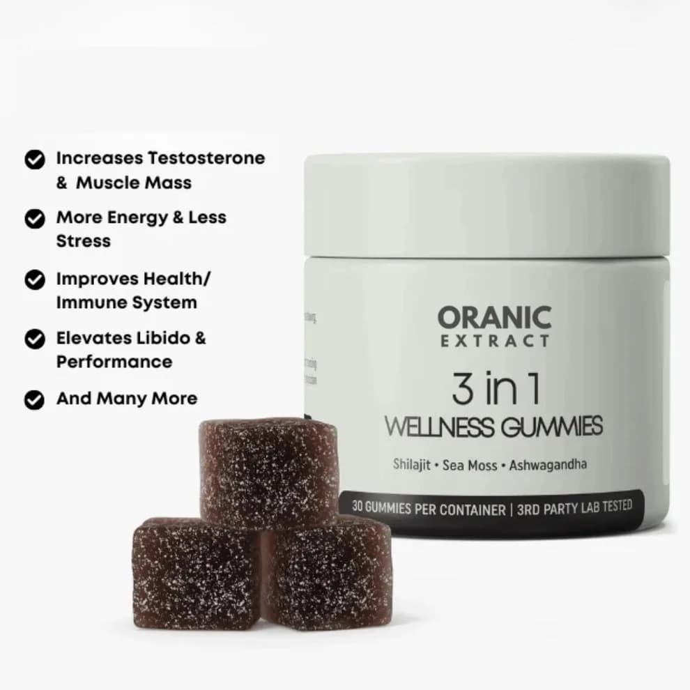ORGANIC Extract 3-in-1 Gummies Shilajit Sea Moss Ashwagandha, 30 Gummies
