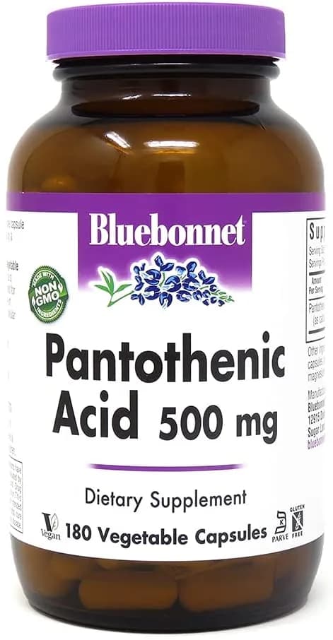 BlueBonnet Pantothenic Acid Vegetable Capsules, 500 mg, 180 Count by BlueBonnet