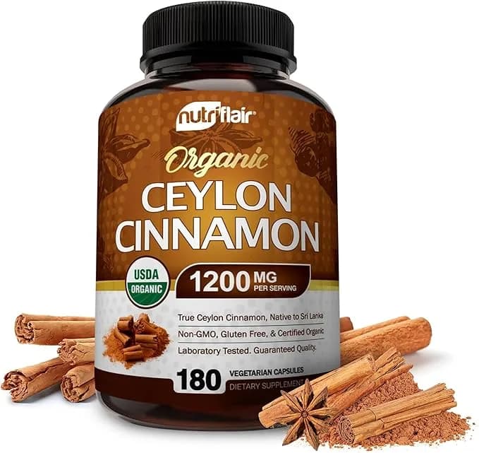 Organic Ceylon Cinnamon Supplement, 180 Capsules by NutriFlair