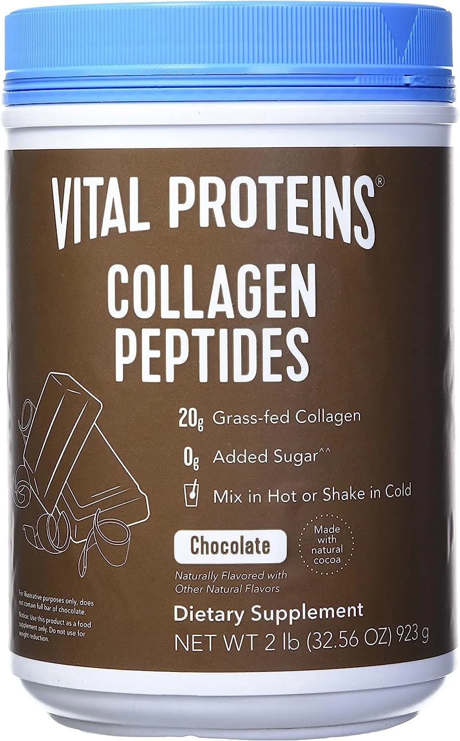 Vital Protein Collagen Peptides, Pasture Raised, Grass Fed, Paleo Friendly, Gluten / Zero Sugar Dairy Free, Chocolate, 32.56 Oz