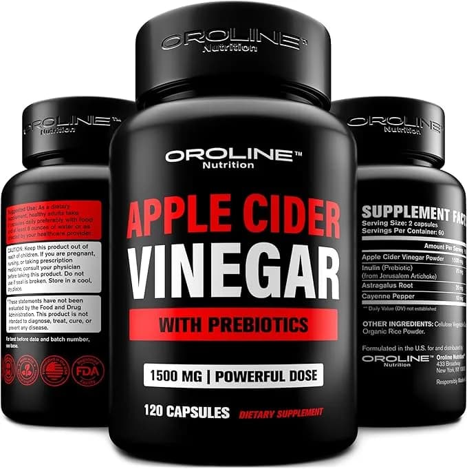 OroLine Organic Apple Cider Vinegar with Prebiotics Gut, 1500 mg, 120 Capsules