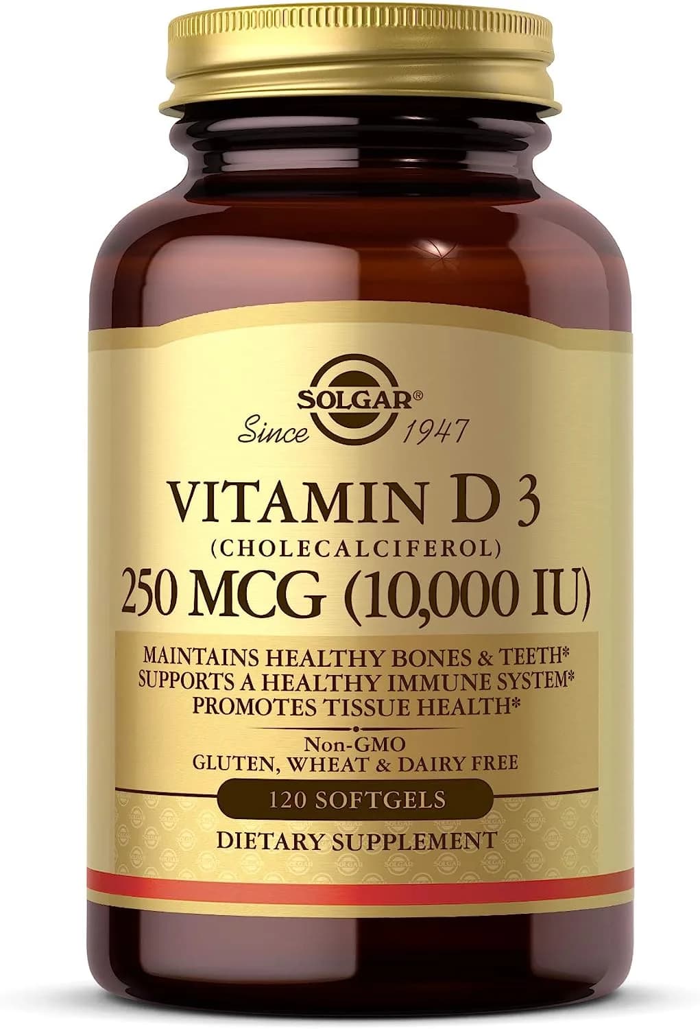 Solgar Vitamin D3 250 MCG (10,000 IU), Helps Maintain Healthy Bones & Teeth - Immune System Support ,120 Softgels