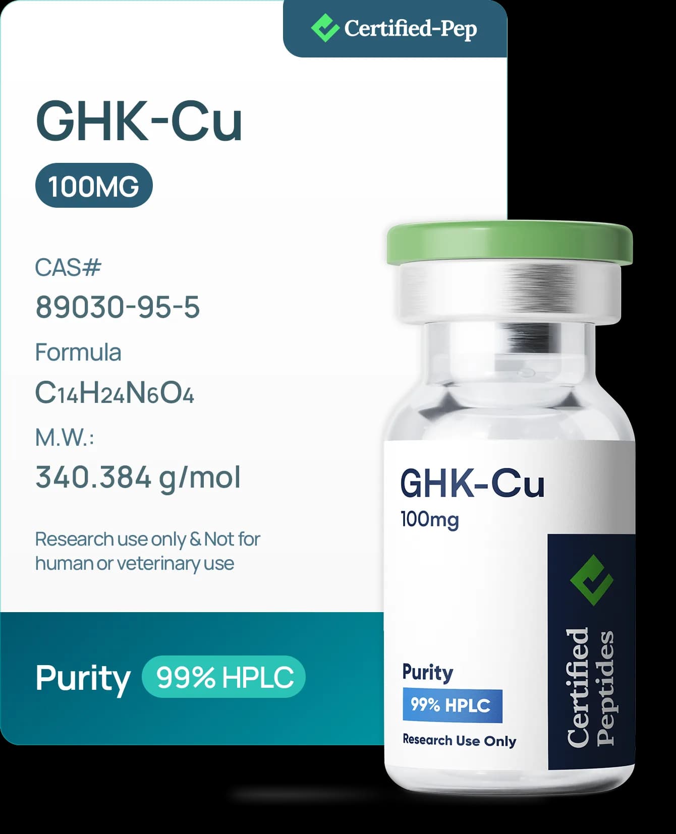 GHK-Cu Lyophilized Vial, 100 mg by Certified-Pep