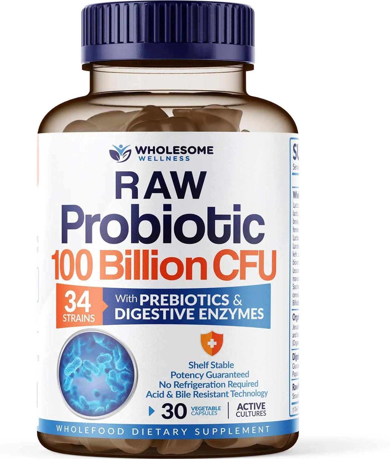 Wholesome Wellness Nutrition Organic Probiotics, 100 billion, 30 Capsules by Wholesome Wellness Nutrition