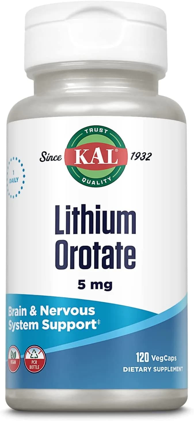 KAL Lithium Orotate Natural Support for Emotional Balance, 5 mg, 120 Capsules by KAL