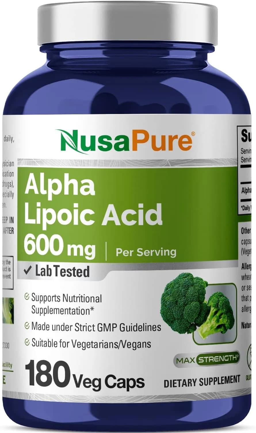 Alpha Lipoic Acid 600mg, 180 Capsules by Nusapure