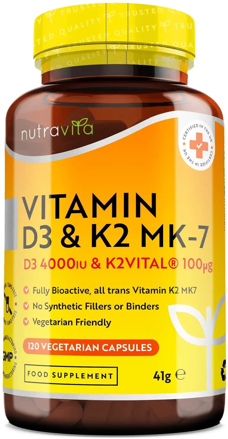 Nutravita Vitamin D3 4000 IU & Vitamin K2 100ug MK7 (K2VITAL®️) - Clinically Proven Ingredients – Max Strength - 120Capsules – Supports Normal Immune System – Cholecalciferol & Menaquinone-7 – Made in The UK