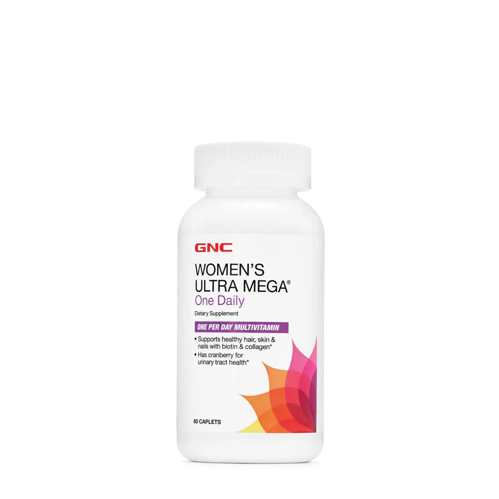 GNC Women's Ultra Mega One Daily, 60 Caplets, Supports The Specific Health Needs of Women ألترا ميجا للنساء ، فيتامينات متعددة لتحسين الصحة العامة للنساء ، البيوتين والكولاجين لصحة الشعر والجلد والأظافر ، التوت البرى لصحة الجهاز البولى ، 60 كبسولة