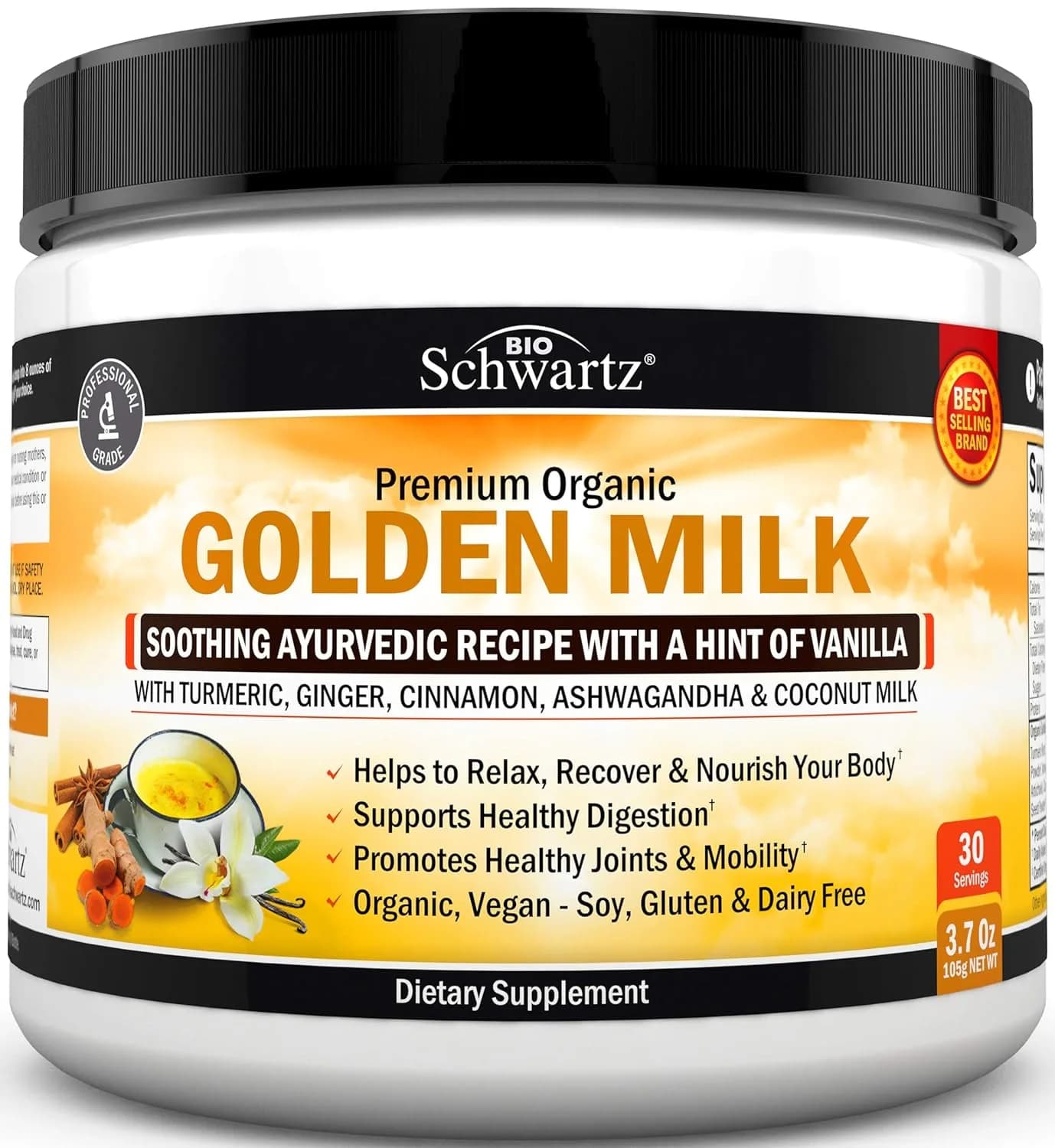 Organic Keto Golden Milk Powder with Ashwagandha & Turmeric - For Relaxation & Recovery - Promotes Healthy Joints & Mobility - Supports Healthy Digestion -Soothing Ayurvedic Blend with Vanilla