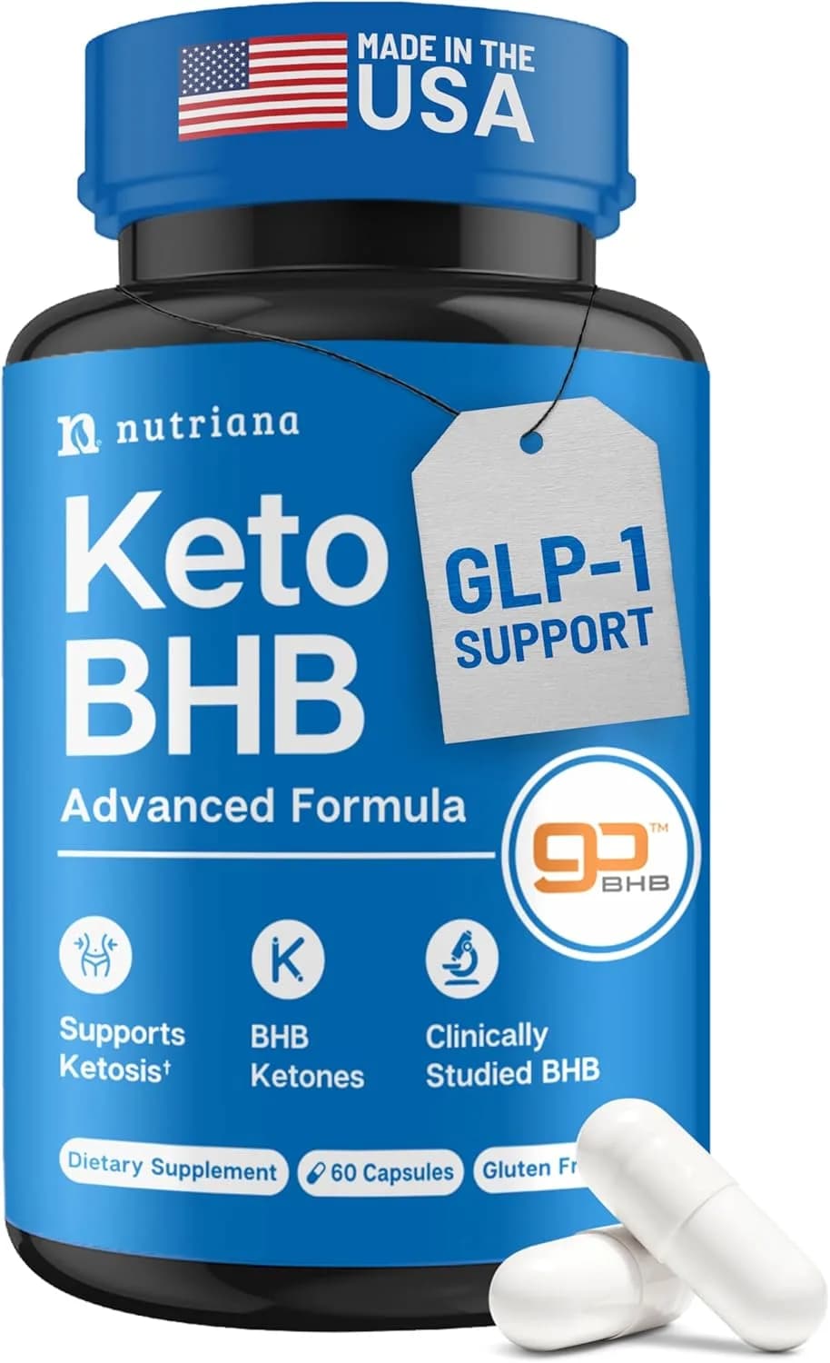 Nutriana Exogenous Ketones BHB Supplement for Keto Support, 60 Capsules