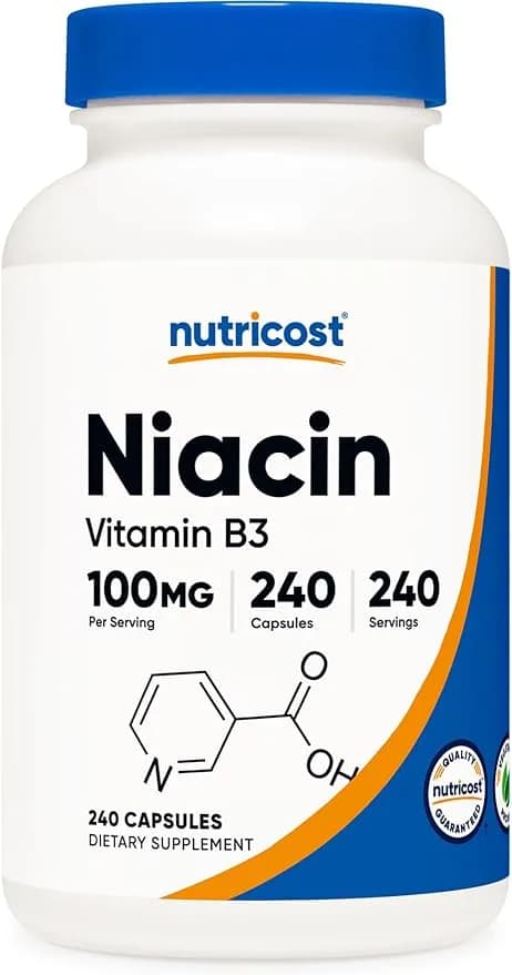 Niacin (Vitamin B3) with Flushing Non-GMO Gluten, 100 mg, 240 Capsules by NutriCost
