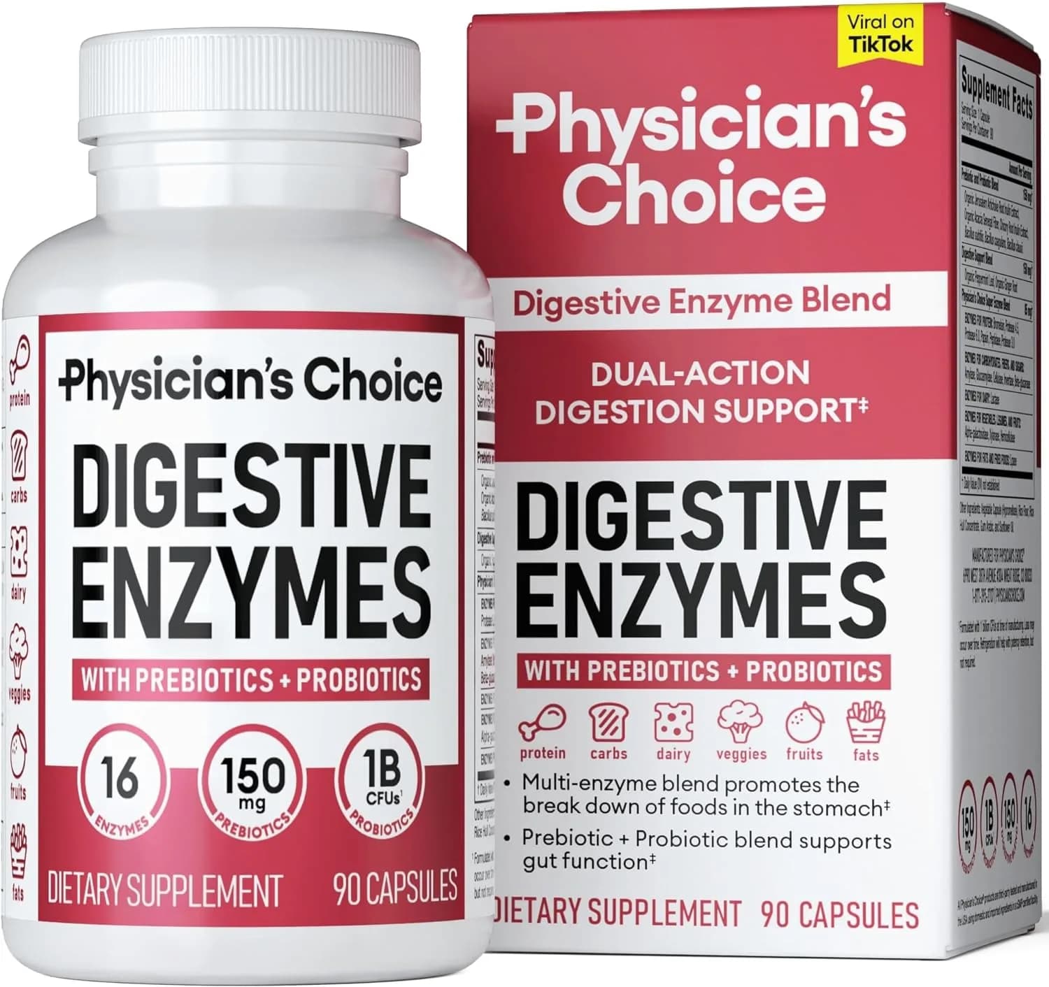Physician's CHOICE Digestive Enzymes Organic Prebiotics & Probiotics - 90 Capsules
