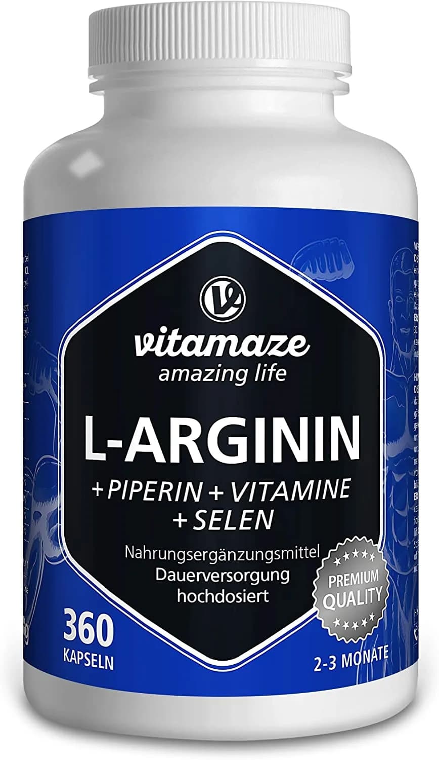 L-arginine with B6 B12 folic acid selenium, 360 Capsules by Vitamaze