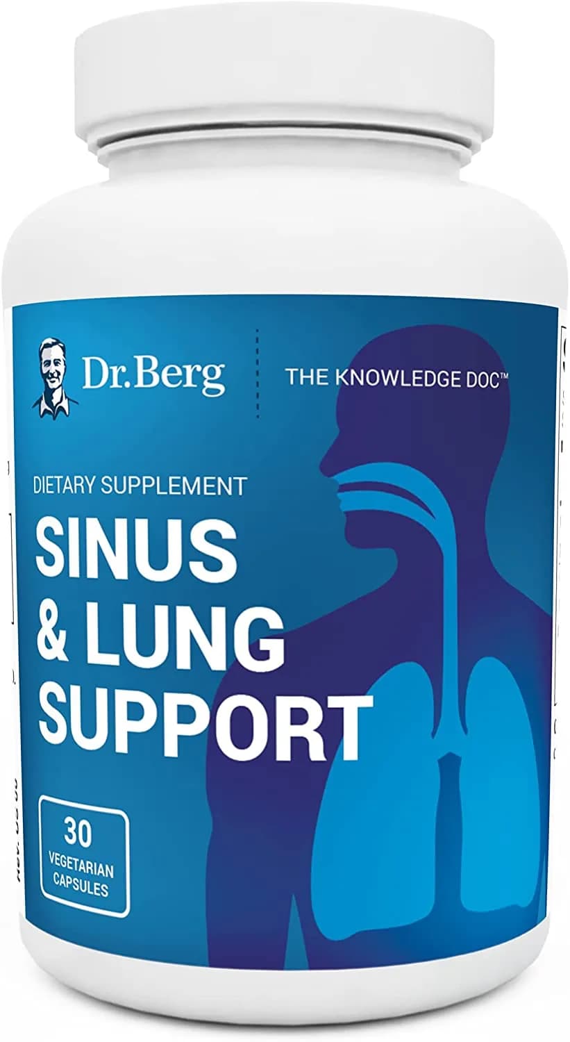 Dr. Berg's Sinus & Lung Support Supplement - Healthy Respiratory System, Sinus Relief and Lung Cleanse Formula with Lymphatic and Thymus Powders - Normal Sinus and Lung Function - 30 Capsules
