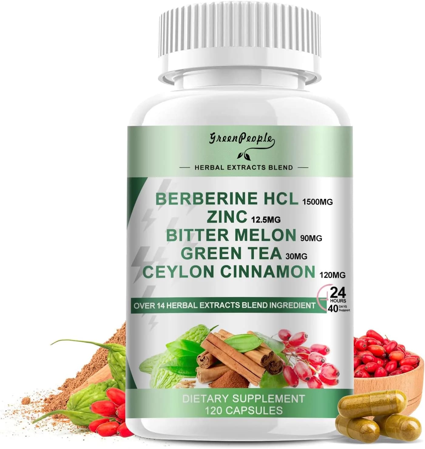 greenpeople Berberine Supplement with Ceylon Cinnamon, 120 Capsules
