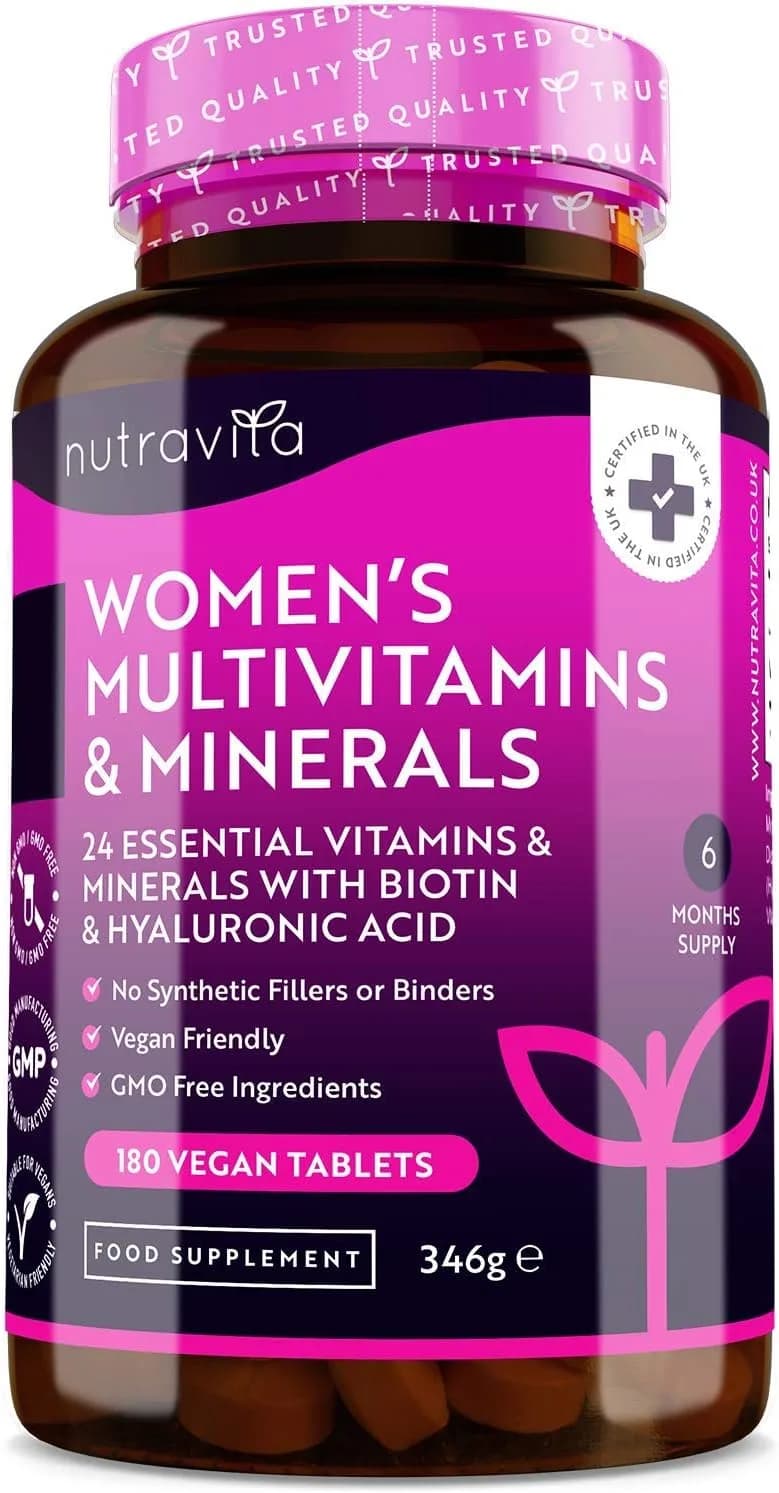Nutravita Women's Multivitamins and Minerals - 24 Essential Active Vitamins and Minerals with Added Hyaluronic Acid - 180 Tablets
