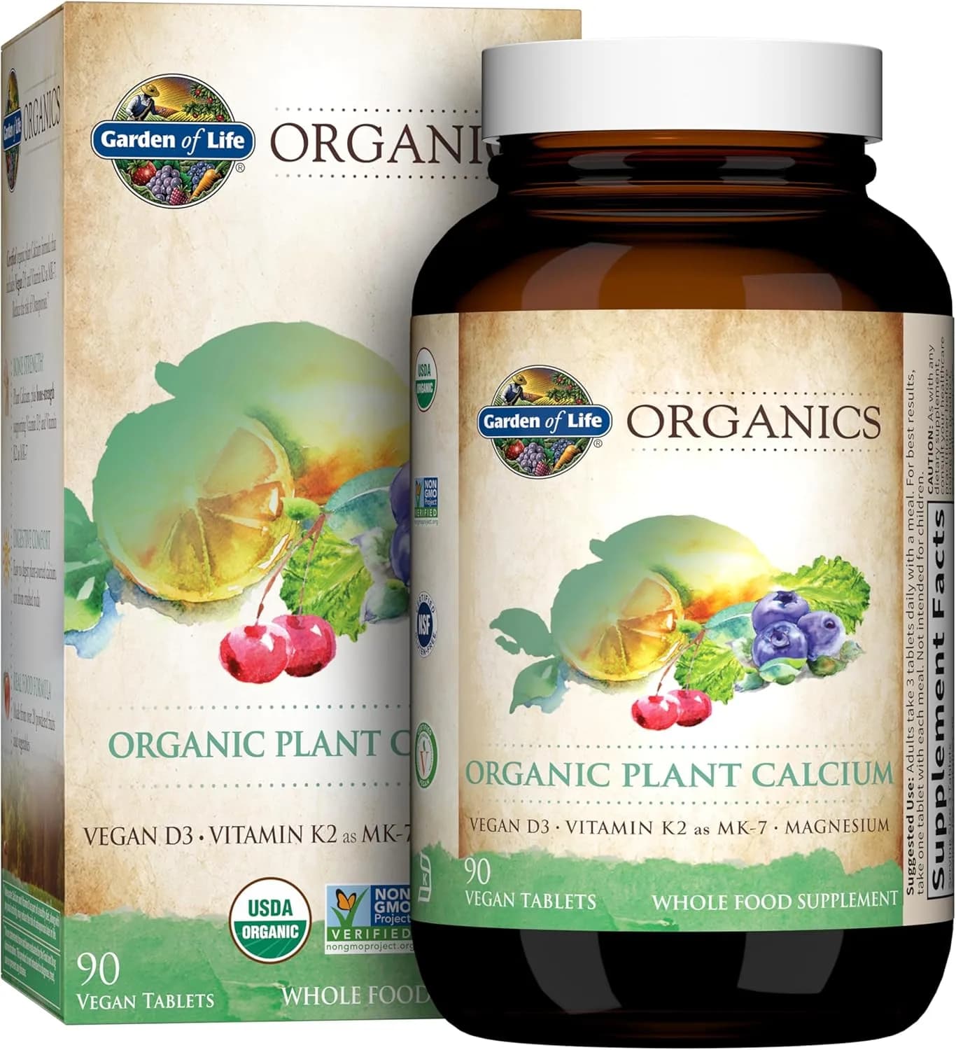 Plant-Based Calcium Supplement Organic D3 & K2, 90 Count by Garden of Life