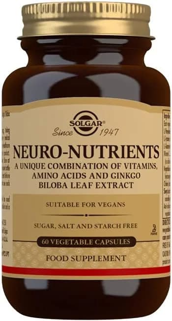 Solgar Neuro-Nutrients Vegetable Capsules - Pack of 60 - For Mental Clarity, Alertness and Mood Regulation - Vegan, Gluten Free and Kosher
