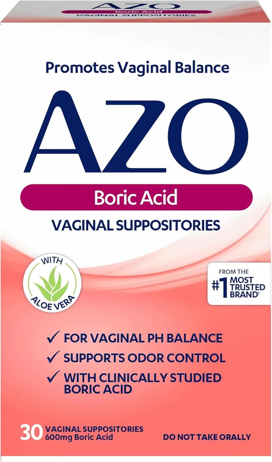 Boric Acid Vaginal Suppositories For Women Non-GMO, 30 Count by AZO