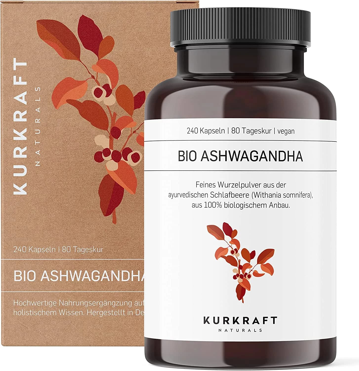 Kurkraft® Original Bio Ashwagandha - High Dose - Real Indian Sleepberry - Vegan, Laboratory Tested, German Production
