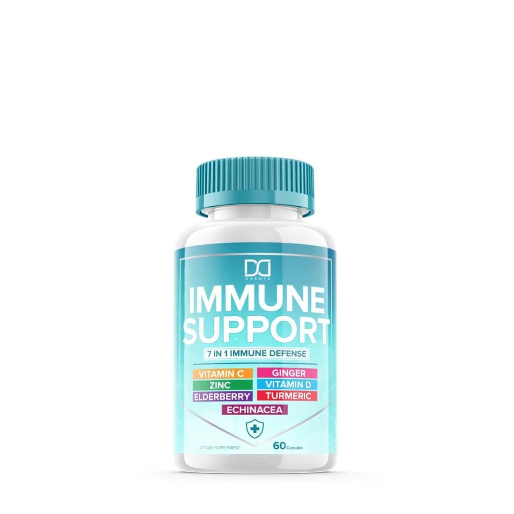Dakota 7 in 1 Immune Defense Support, Immunity Vitamins Supplement Booster with Zinc 50mg, Vitamin C Elderberry Vit D3 5000 IU, Turmeric Curcumin & Ginger, Echinacea داكوتا داعم المناعة خليط من فيتامين د وفيتامين ج والزنك والكركم والزنجبيل والاشنسيا و إلدربيرى ، 60 كبسولة