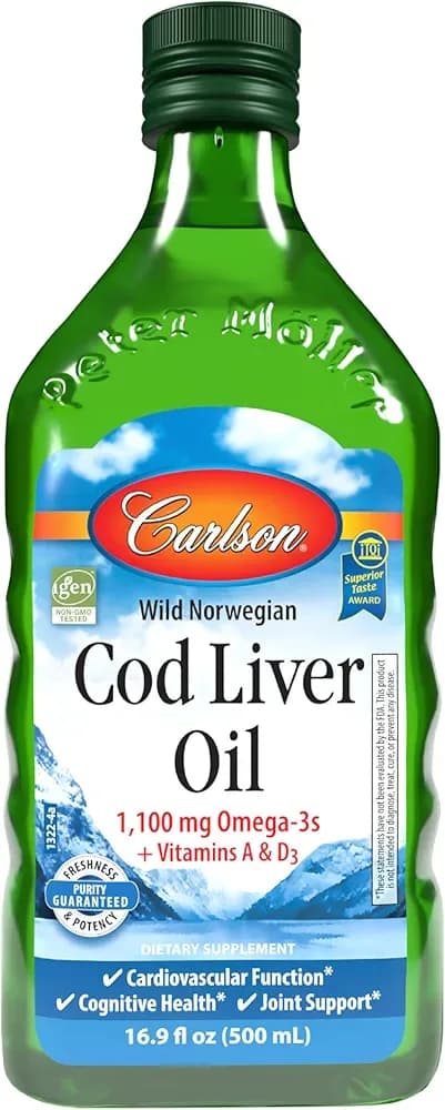 Cod Liver Oil Omega-3s Wild-Caught Norwegian, 1100 mg, 500 mL by CARLSON