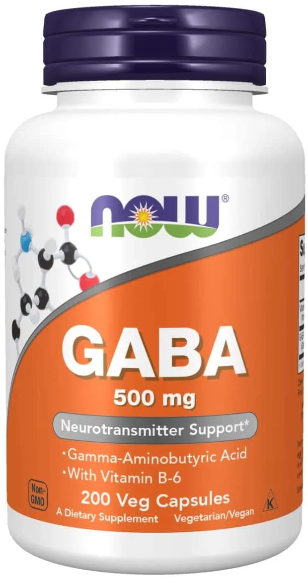 GABA (Gamma-Aminobutyric Acid) + B-6 Veg Capsules, 500 mg, 200 Count by NOW