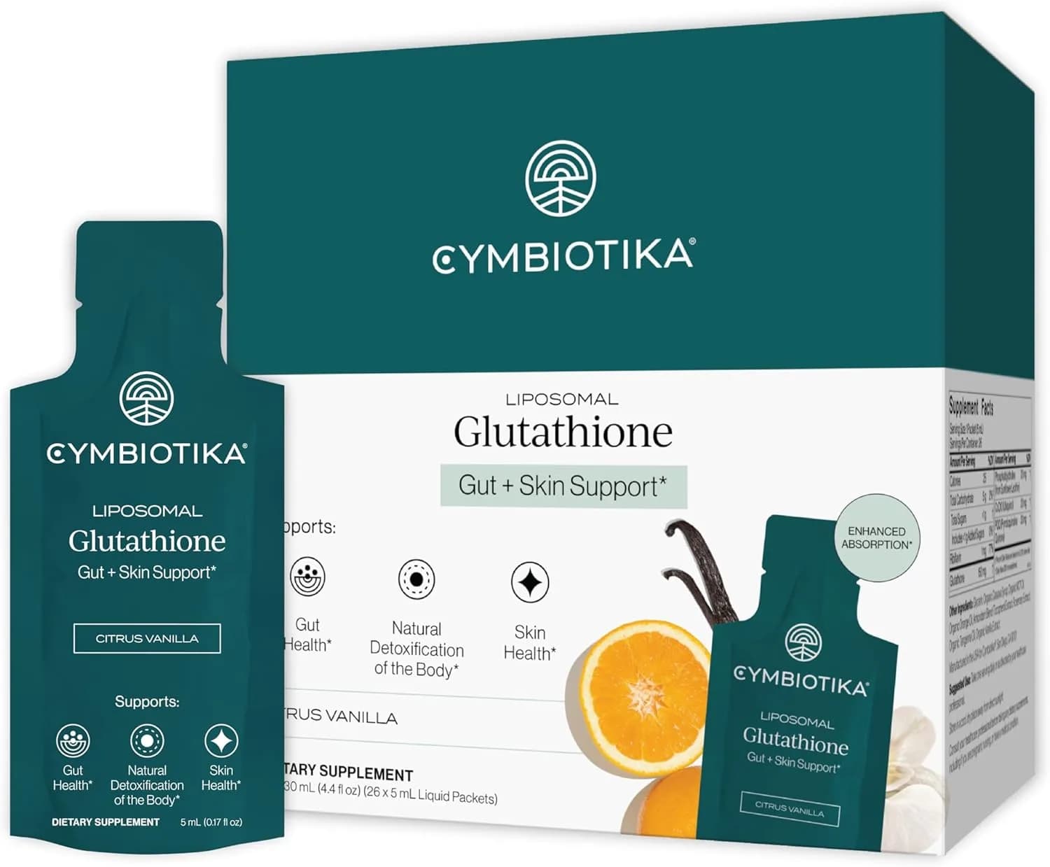 Liposomal Glutathione Antioxidant Supplement Citrus Vanilla, 26 Packets by Cymbiotika