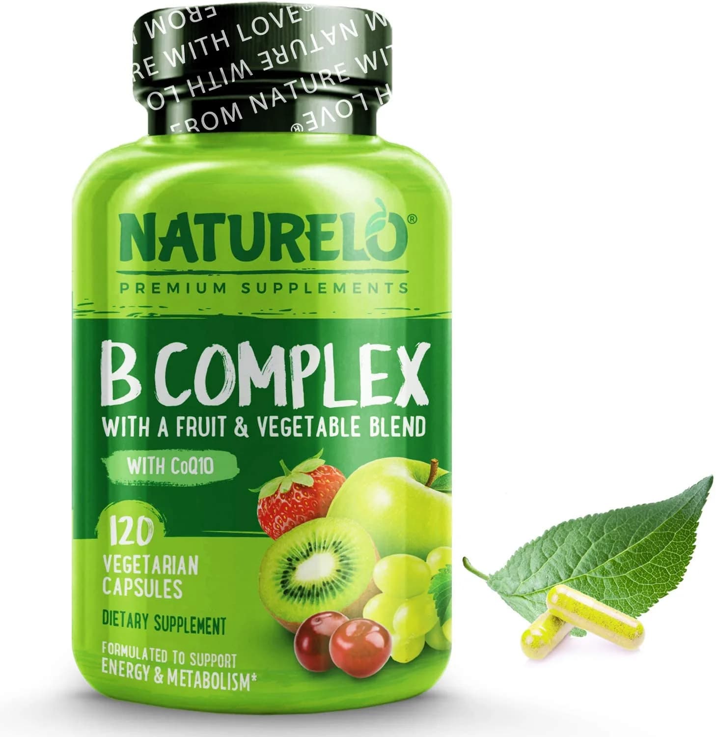 NATURELO B Complex - Whole Food Complex with Vitamin B6, Folate, B12, Biotin - Supplement for Energy and Stress - 120 Capsules